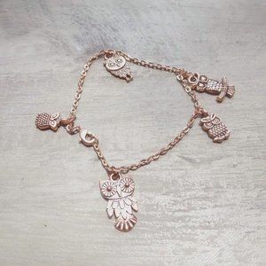 Rose Gold Owl Charm Bracelet